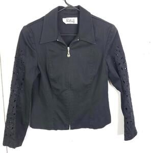 Joseph Ribkoff Jacket Womens Small Embroidered Cutout Sleeves Full Zip Evening